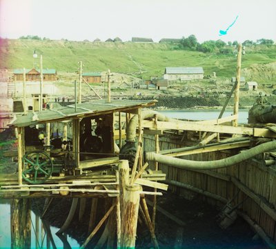 Water Pumps at Kuzminskoe on the Oka River During Construction of a Dam and Lock by Sergey Prokudin Gorsky